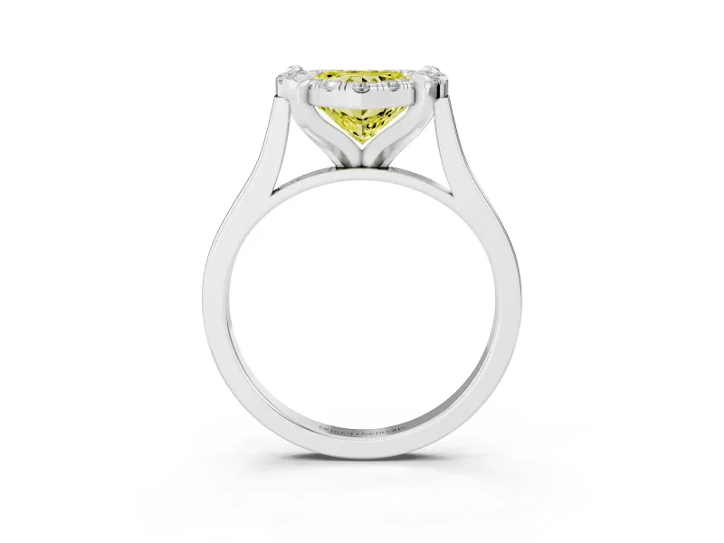 Heart-Shaped Halo Engagement Ring Setting for a Fancy Yellow Lab-Grown Diamond | Claw Corners | Sterling Silver