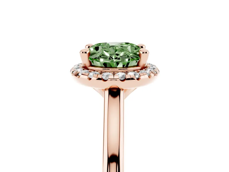 Oval Halo Engagement Ring Setting for a Fancy Green Lab-Grown Diamond | Plain Polished Band | Rose Gold