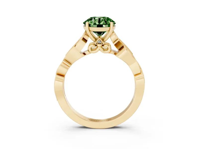 Round Vine Engagement Ring Setting for a Fancy Green Lab-Grown Diamond | Yellow Gold