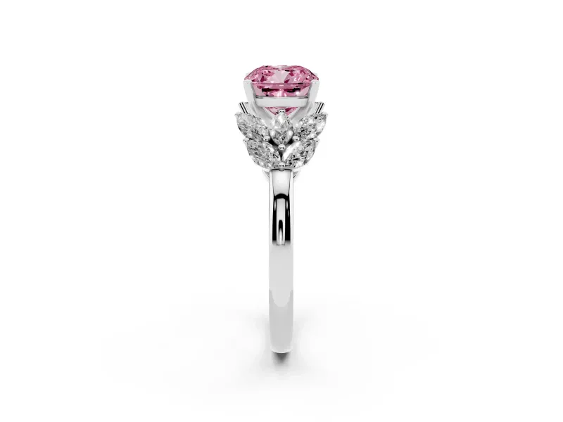 Cushion Cut Leaf Engagement Ring Setting for a Fancy Pink Lab-Grown Diamond | Sterling Silver