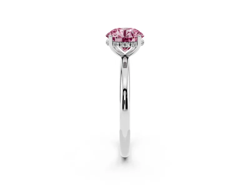Round Hidden Halo Engagement Ring Setting for a Fancy Pink Lab-Grown Diamond | Plain Band | Platinum