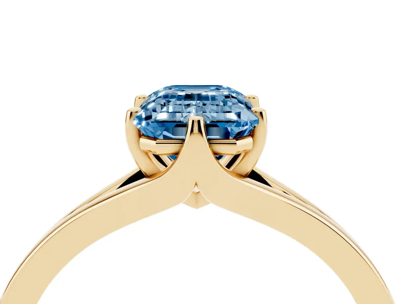 Emerald Cut Split Shank Engagement Ring Setting for a Fancy Blue Lab-Grown Diamond | Yellow Gold