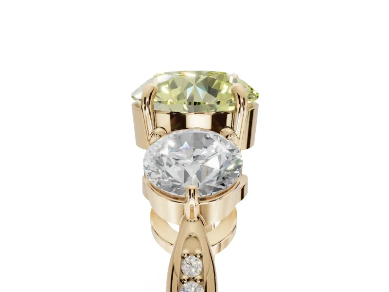 Round Three Stone Engagement Ring Setting for a Fancy Yellow Lab-Grown Diamond | Tapered Pave Band | Yellow Gold