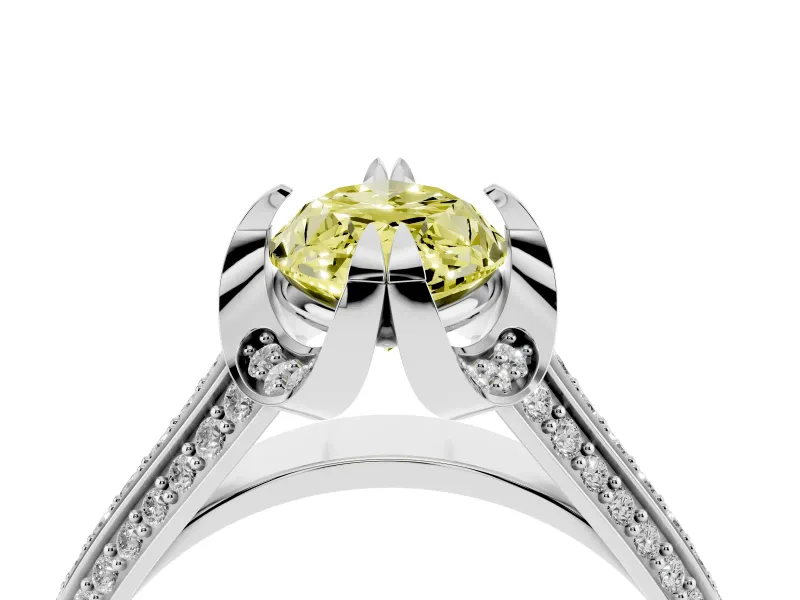 Marquise Hidden Halo Engagement Ring Setting for a Fancy Yellow Lab-Grown Diamond | Triple Row Pavé Band | Platinum