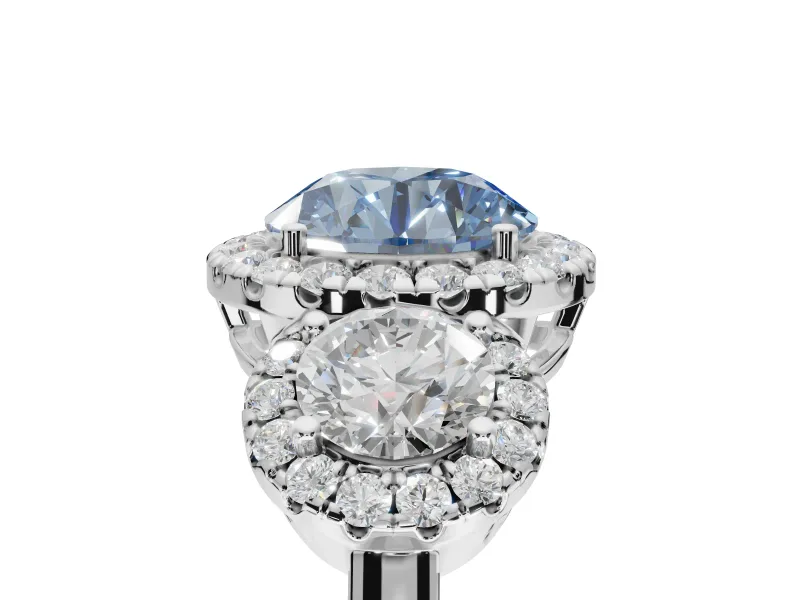 Round Three Stone Halo Engagement Ring Setting for a Fancy Blue Lab-Grown Diamond | Platinum