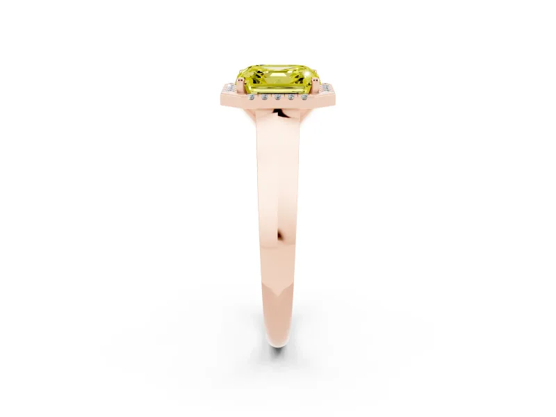 Asscher Cut Knife-Edge Halo Engagement Ring Setting for a Fancy Yellow Lab-Grown Diamond | Rose Gold