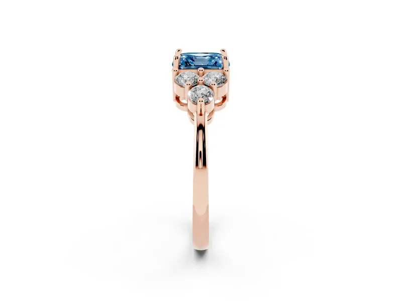 Asscher Cut Cluster Side Stone Engagement Ring Setting for a Fancy Blue Lab-Grown Diamond | Plain Band | Rose Gold