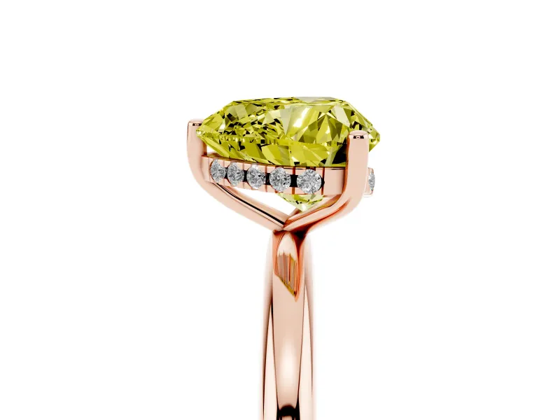 Heart-Shaped Hidden Halo Engagement Ring Setting for a Fancy Yellow Lab-Grown Diamond | Plain Band | Rose Gold