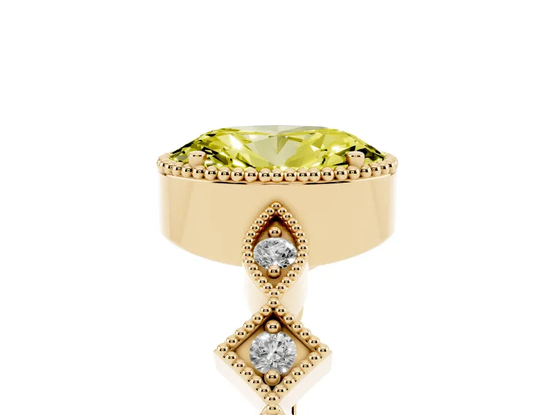 Fancy Yellow Oval Cut Diamond Milgrain Marquise Twist Band Ring Set in Yellow gold with Prong Setting