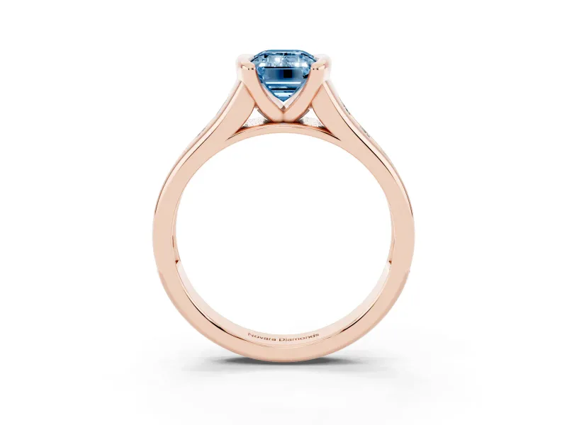 Emerald Cut Half Bezel Engagement Ring Setting for a Fancy Blue Lab-Grown Diamond | Rose Gold