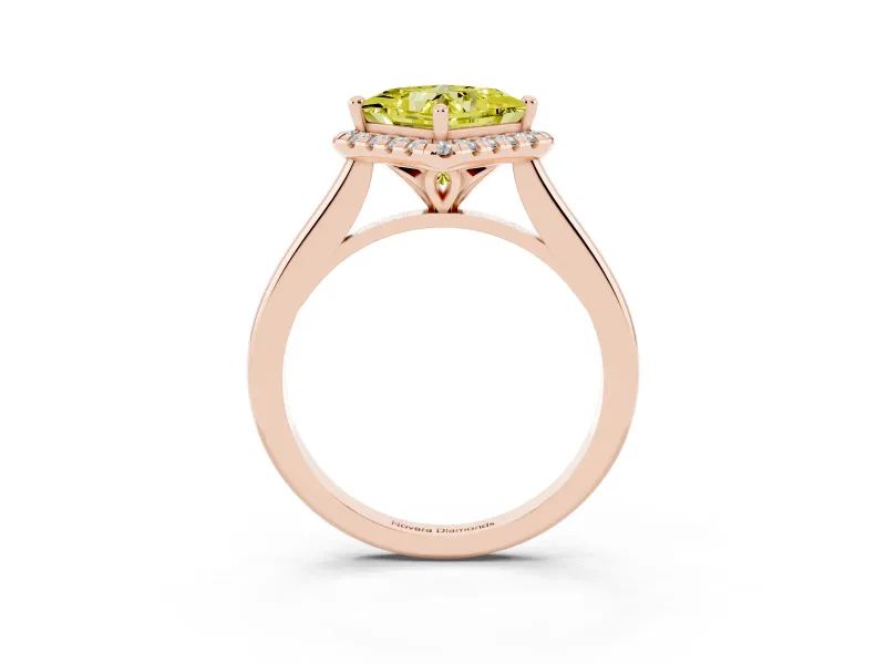Princess Cut Halo Engagement Ring Setting for a Fancy Yellow Lab-Grown Diamond | Plain Polished Band | Rose Gold