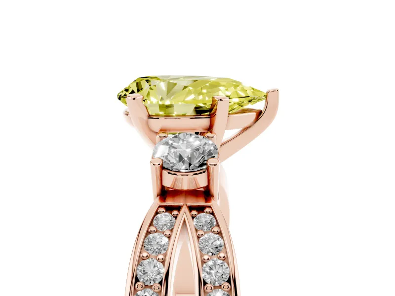 Pear-Shaped Three-Stone Twist Engagement Ring Setting for a Fancy Yellow Lab-Grown Diamond | Rose Gold