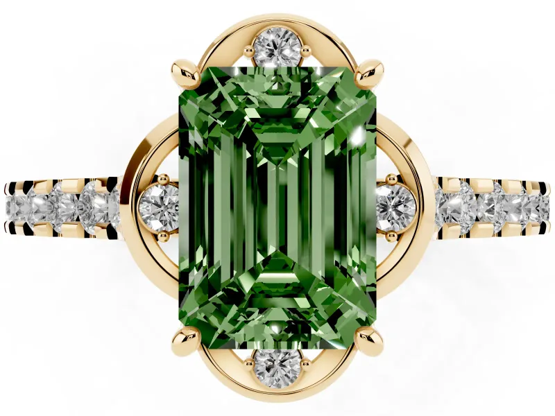 Emerald Cut Floral Petal Engagement Ring Setting for a Fancy Green Lab-Grown Diamond | Petal Accents | Yellow Gold