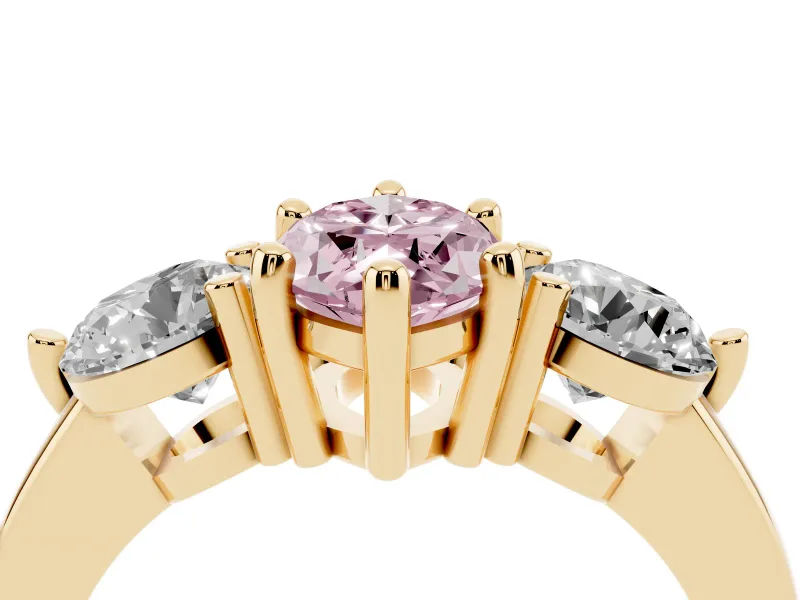 Marquise Three Stone Engagement Ring Setting for a Fancy Pink Lab-Grown Diamond | Open Prong Baskets | Yellow Gold
