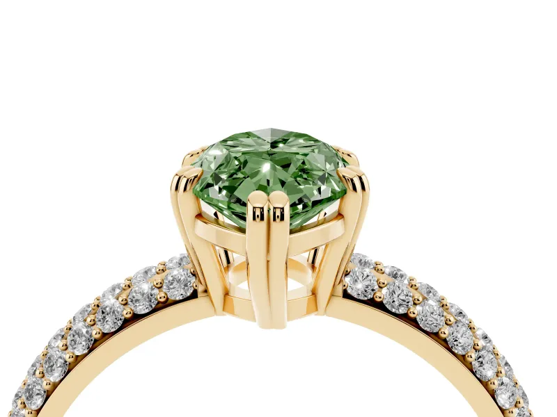 Marquise Three Row Pave Engagement Ring Setting for a Fancy Green Lab-Grown Diamond | Yellow Gold