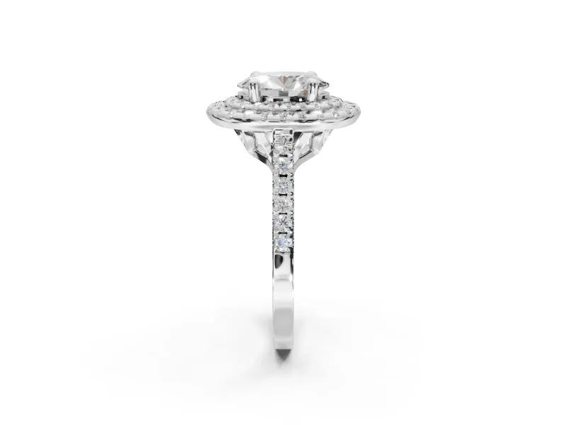 Oval Lab-Grown Diamond Double Halo Statement Ring Set in Platinum with Pavé Band