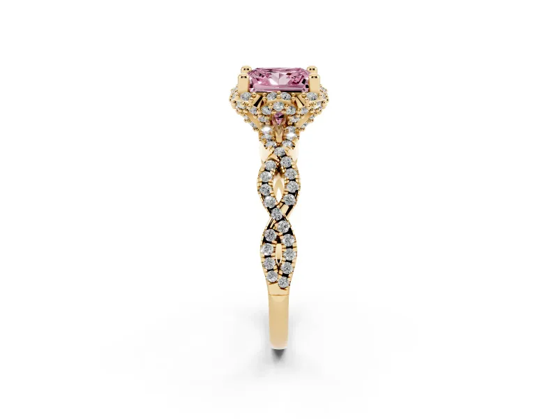 Princess Cut Halo Engagement Ring Setting for a Fancy Pink Lab-Grown Diamond | Yellow Gold - Design NV-24725