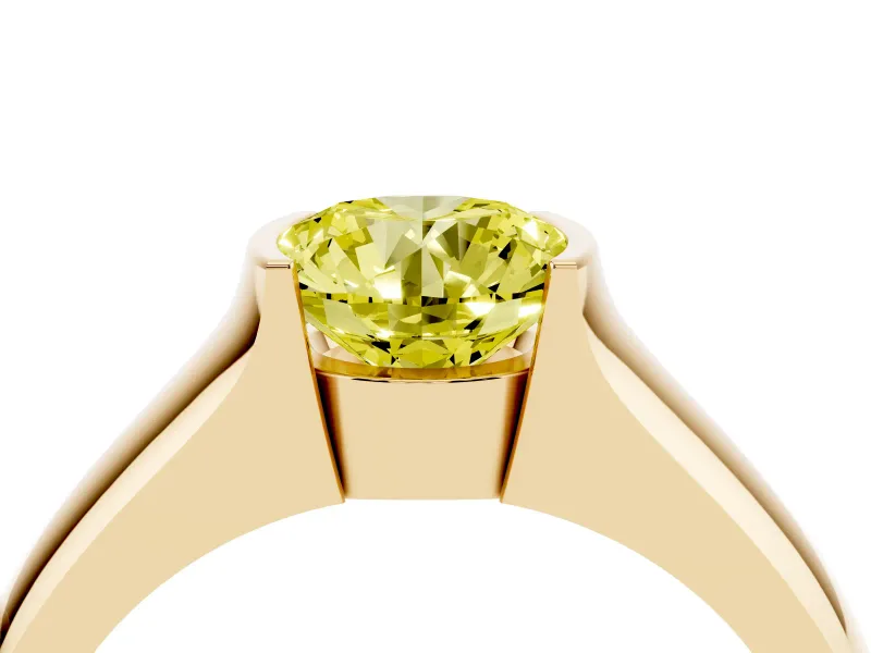Round Half Bezel Solitaire Engagement Ring Setting for a Fancy Yellow Lab-Grown Diamond | Wide Band | Yellow Gold