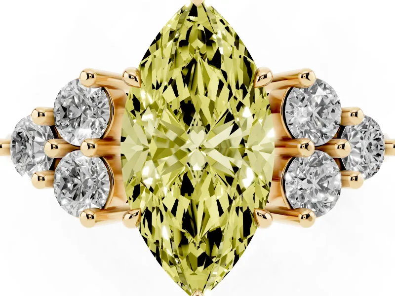 Marquise Cluster Side Stone Engagement Ring Setting for a Fancy Yellow Lab-Grown Diamond | Plain Band | Yellow Gold