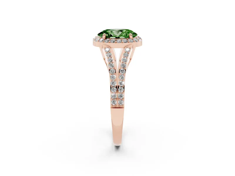 Oval Split Shank Halo Engagement Ring Setting for a Fancy Green Lab-Grown Diamond | Rose Gold