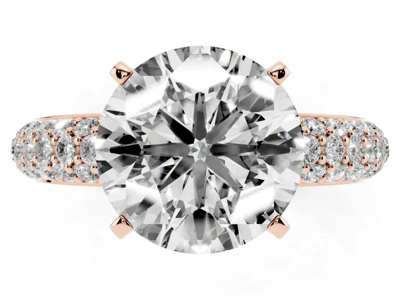 Round Cut Diamond Solitaire Ring Set in Rose gold with Prong Setting and Pavé-Set Band