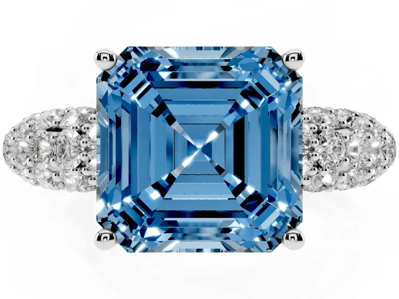 Asscher Cut Multi Row Pave Engagement Ring Setting for a Fancy Blue Lab-Grown Diamond | Platinum