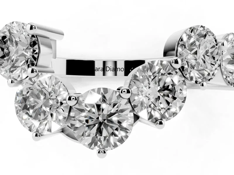 Round Lab-Grown Diamond Prong Set Curved Wedding Band | Wave Stone Line | Platinum