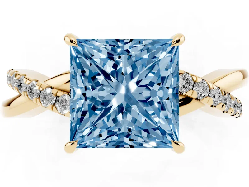 Princess Cut Crossover Engagement Ring Setting for a Fancy Blue Lab-Grown Diamond | Yellow Gold