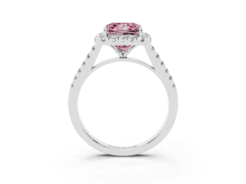 Princess Cut Halo Engagement Ring Setting for a Fancy Pink Lab-Grown Diamond | Pave Shoulders | Platinum