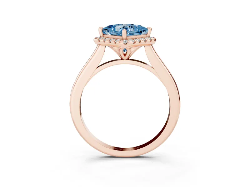Princess Cut Halo Engagement Ring Setting for a Fancy Blue Lab-Grown Diamond | Plain Polished Band | Rose Gold