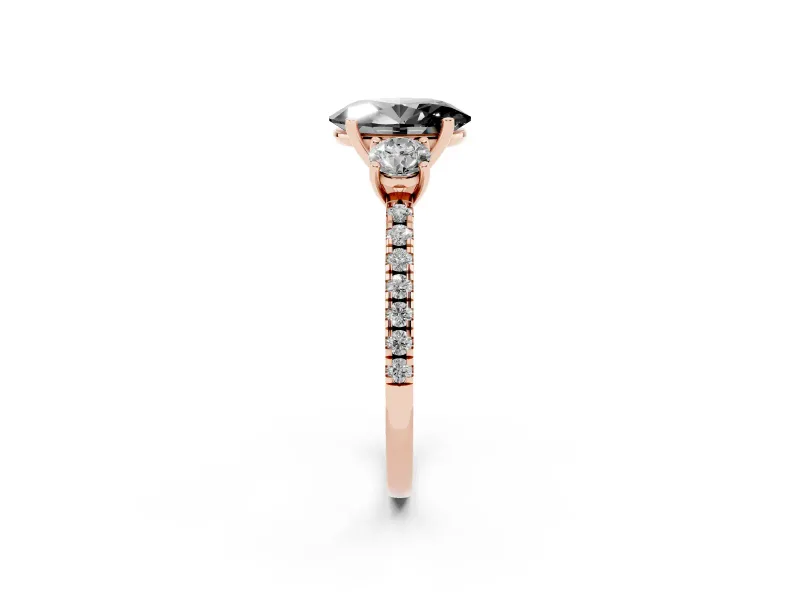 Oval Three Stone Engagement Ring Setting for a Black Center | Pavé Shoulders | Rose Gold