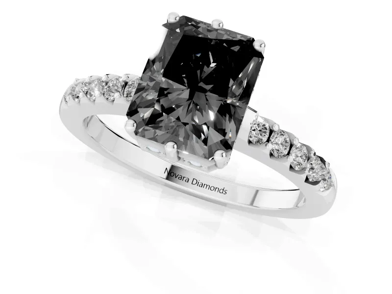 Radiant Cut Hidden Halo Engagement Ring Setting for a Black Center | Sterling Silver