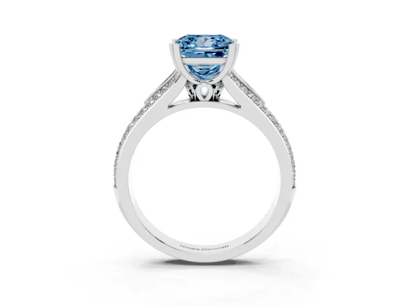 Princess Cut Split Shank Engagement Ring Setting for a Fancy Blue Lab-Grown Diamond | Pave Band | Sterling Silver