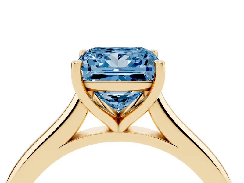 Princess Cut Cathedral Engagement Ring Setting for a Fancy Blue Lab-Grown Diamond | Yellow Gold