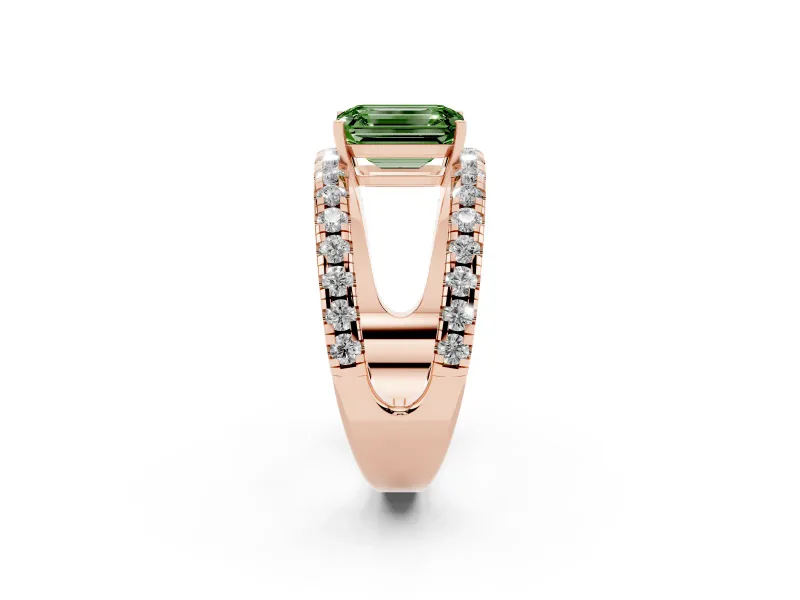 Emerald Cut Split Shank Pavé Engagement Ring Setting for a Fancy Green Lab-Grown Diamond | Rose Gold