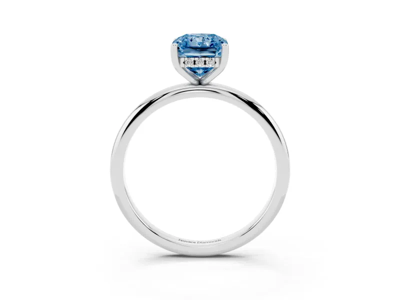 Fancy Blue Radiant Cut Diamond Solitaire Engagement Ring Set in Platinum with Prong Setting and Polished Band