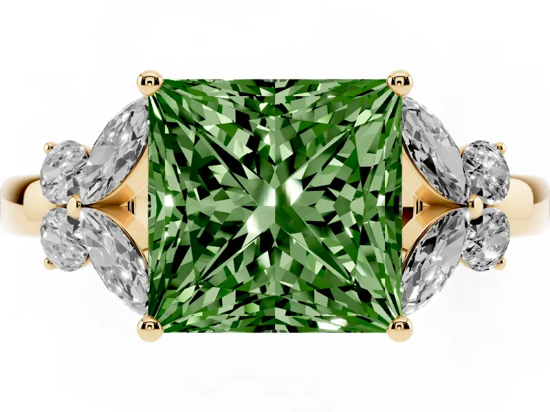 Princess Cut Petal Engagement Ring Setting for a Fancy Green Lab-Grown Diamond | Yellow Gold