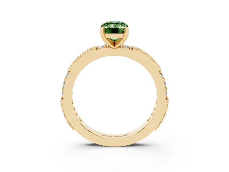 Emerald Cut Vintage Pavé Engagement Ring Setting for a Fancy Green Lab-Grown Diamond | Yellow Gold