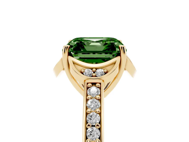Asscher Cut Floral Pavé Engagement Ring Setting for a Fancy Green Lab-Grown Diamond | Yellow Gold