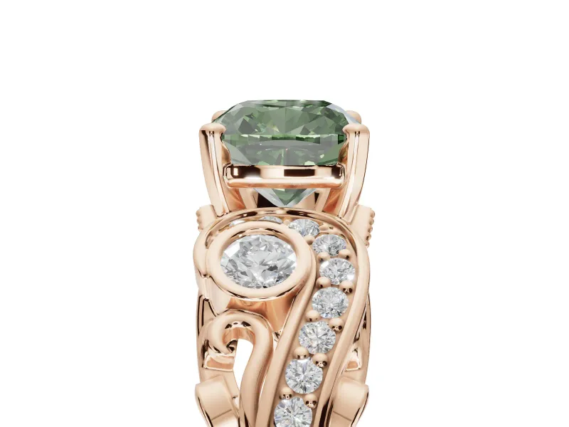 Cushion Cut Swirl Engagement Ring Setting for a Fancy Green Lab-Grown Diamond | Rose Gold