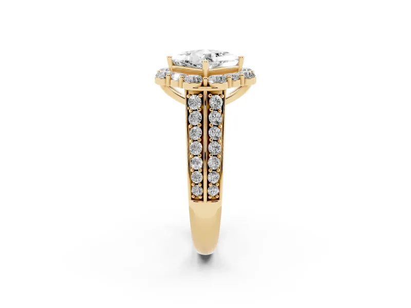 Princess Cut Large Accent Halo Engagement Ring Setting | Graduated Pavé | Yellow Gold