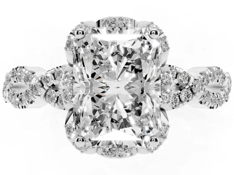 Radiant Cut Milgrain Halo Engagement Ring Setting | Graduated Shoulders | White Gold