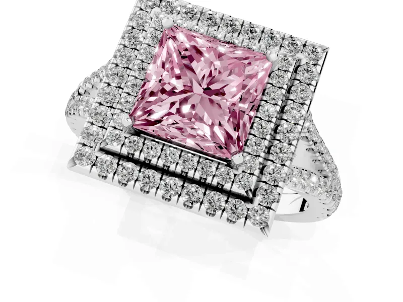 Princess Cut Halo Engagement Ring Setting for a Fancy Pink Lab-Grown Diamond | Platinum - Design NV-24799