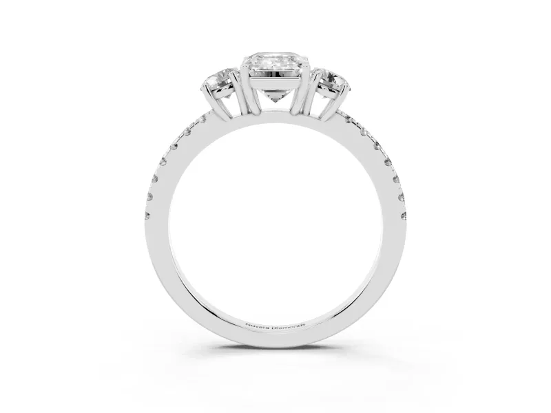 Emerald Cut Three Stone Engagement Ring Setting | Pave Shoulders | Sterling Silver