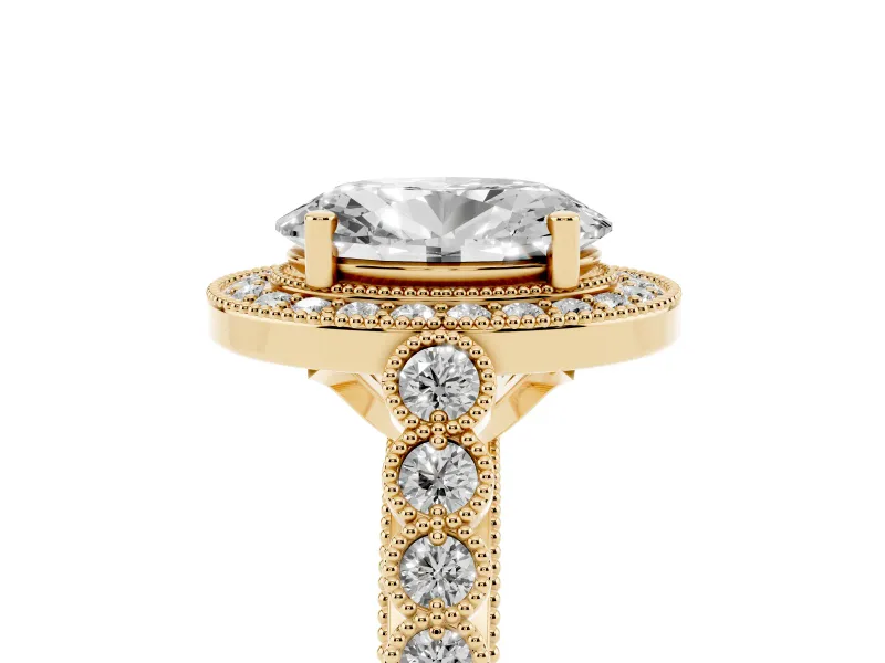 Oval Milgrain Halo Engagement Ring Setting | Graduated Bezel Accents | Yellow Gold