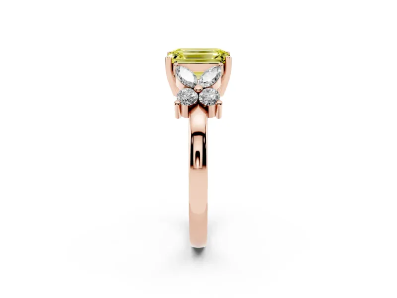 Emerald Cut Floral Engagement Ring Setting for a Fancy Yellow Lab-Grown Diamond | Rose Gold