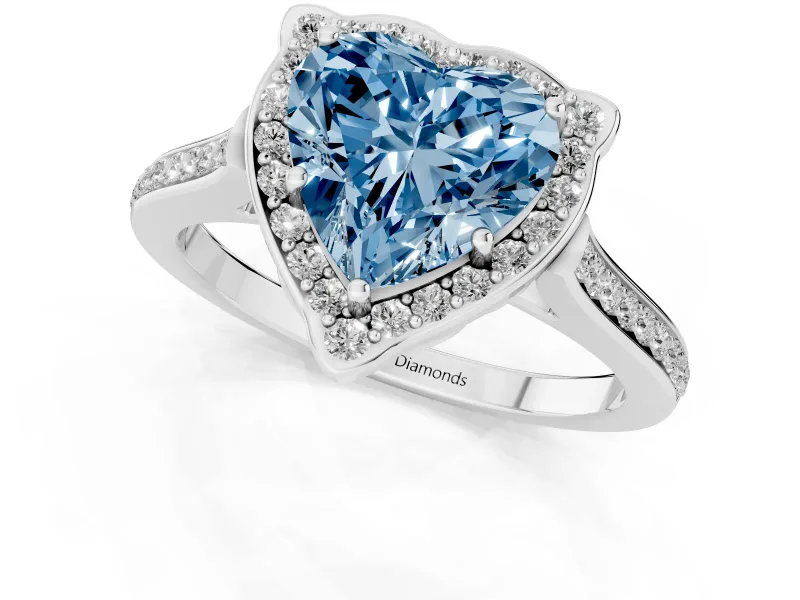 Heart-Shaped Halo Engagement Ring Setting for a Fancy Blue Lab-Grown Diamond | Petal Tips | Platinum