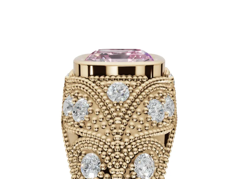 Asscher Cut Vintage Bezel Engagement Ring Setting for a Fancy Pink Lab-Grown Diamond | Yellow Gold