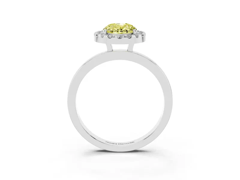 Oval Thin Halo Engagement Ring Setting for a Fancy Yellow Lab-Grown Diamond | Plain Polished Band | Platinum