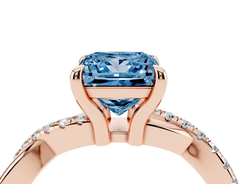 Princess Cut Twist Engagement Ring Setting for a Fancy Blue Lab-Grown Diamond | Rose Gold